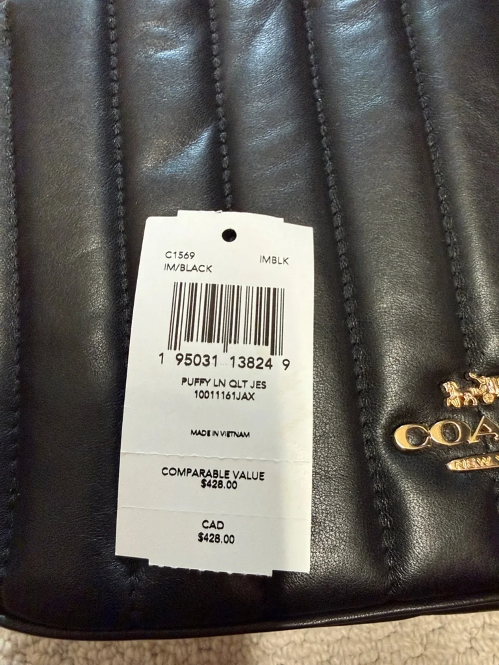 Coach Jess PuffyQuilted Leather Camera Crossbody Bag Black & Gold - C1569 - Picture 10 of 10